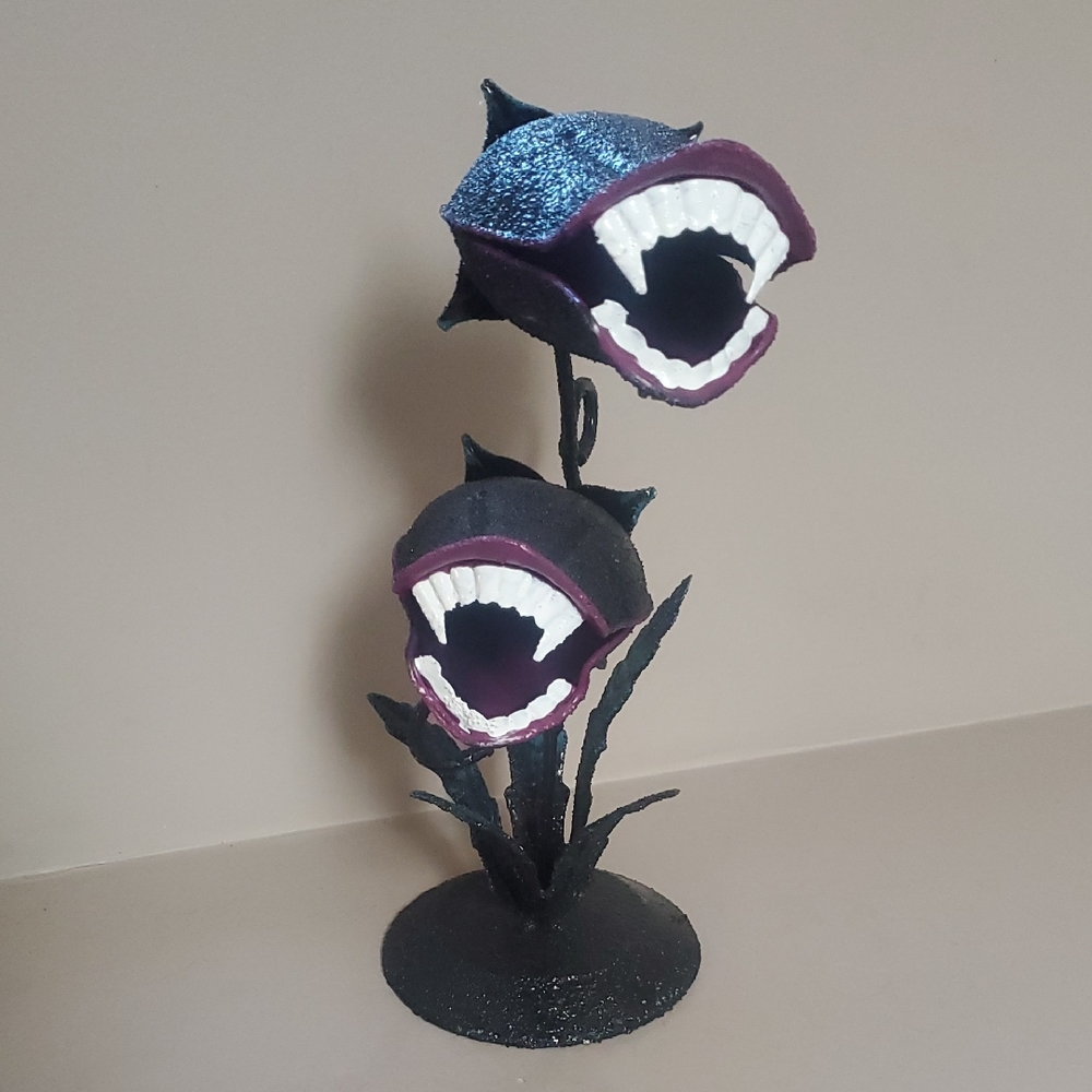 Decorative Halloween Venus Fly Trap Piece with Purple and Black Accents